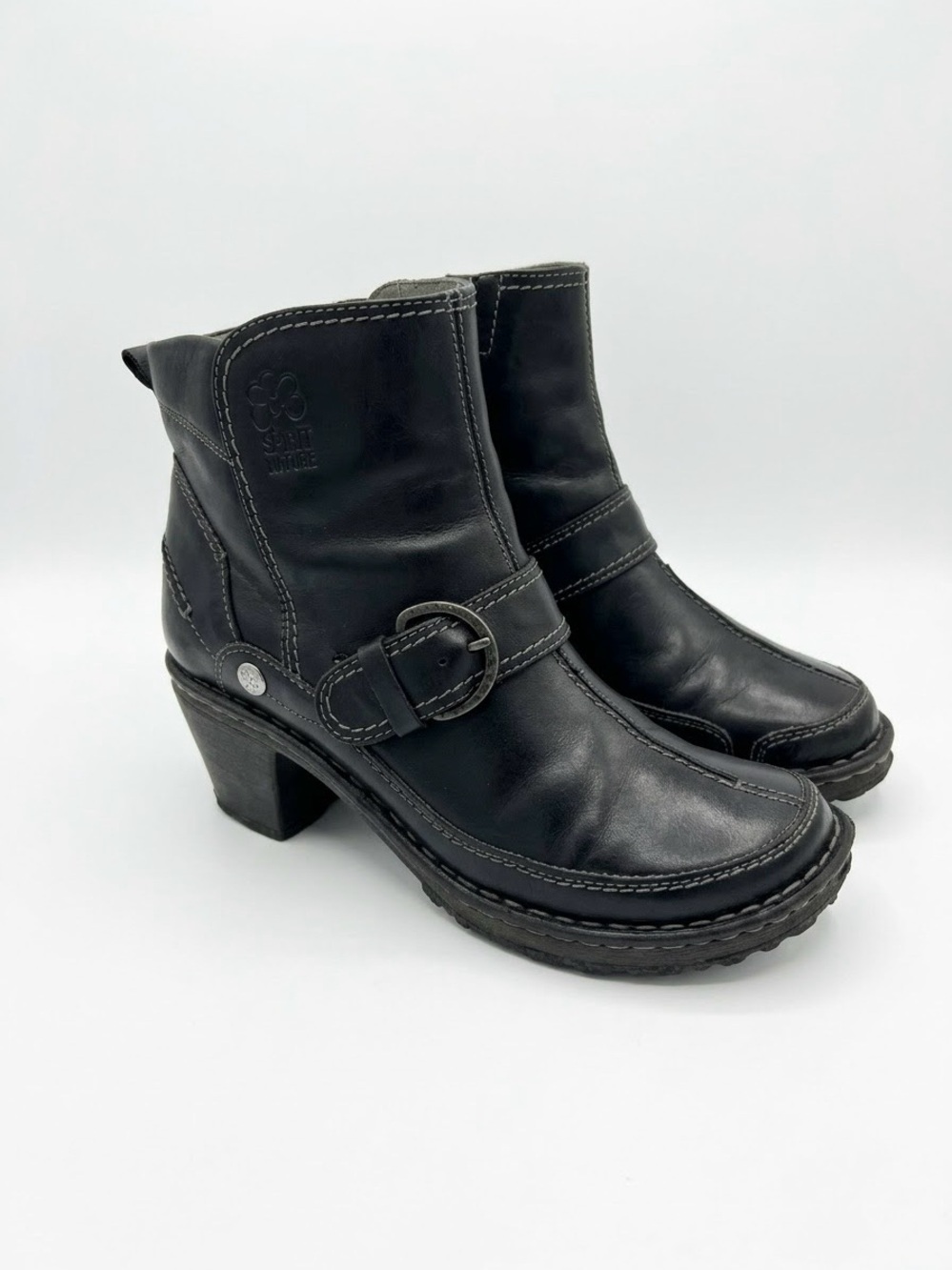 Josef Seibel "Spirit of Nature" Black Leather Ankle Boots Buckle Zip 40/US 9-9.5